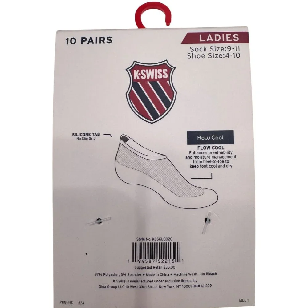 10- K - Swiss Black Ankle Socks Silicone Tab NWT Size 9-11 Shoe size 4-10 No Sho